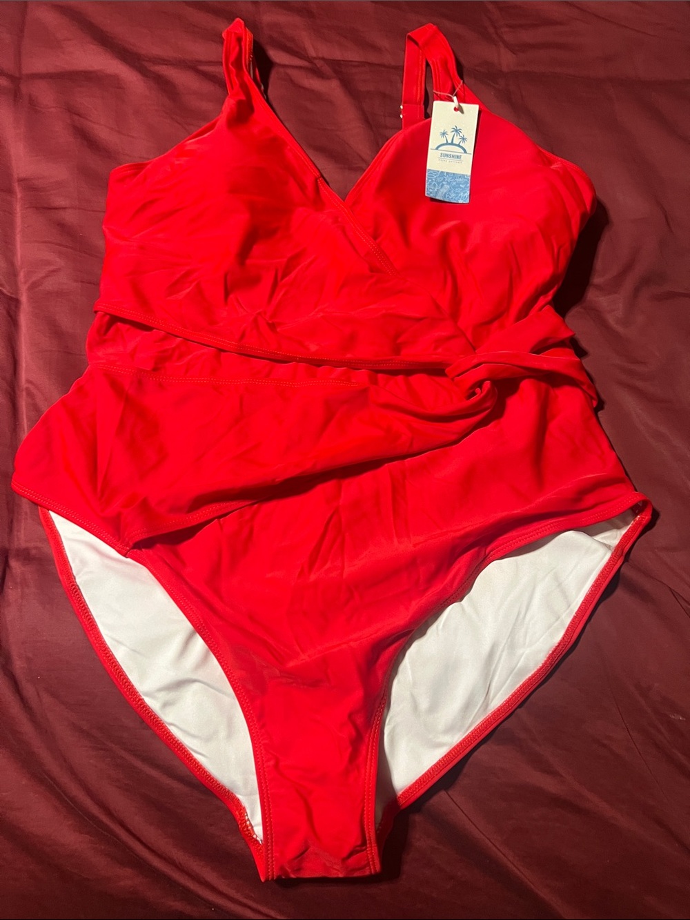 Sunshine Red One-Piece Swim Suit with Adjustable Straps